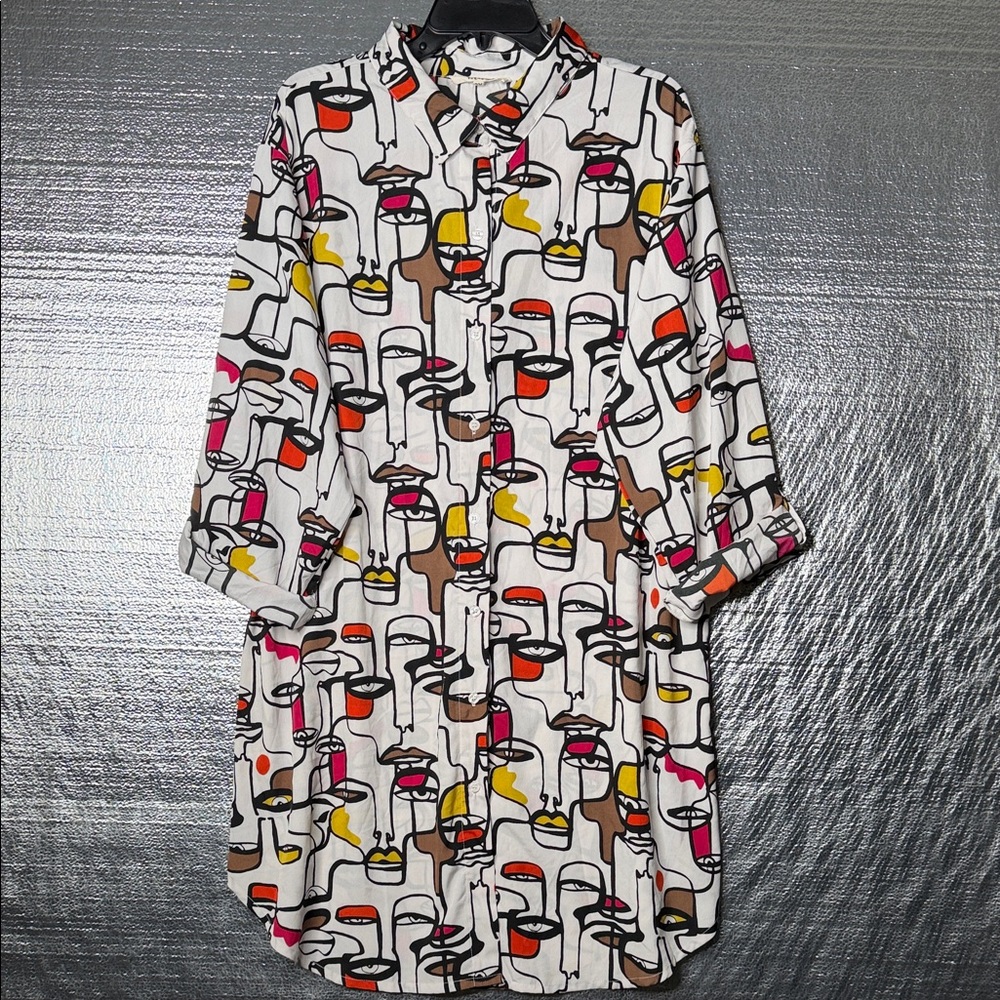 Stylish Graphic Button Down Long Shirt/Dress